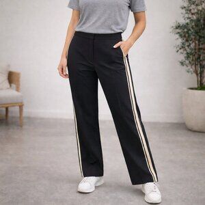 Whistles Ezra Black Side Stripe Straight Leg Trousers Size 10 NWT Sporty Casual